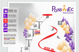 Mapa tras narciarskich ośrodka Ustroń Poniwiec Mała Czantoria